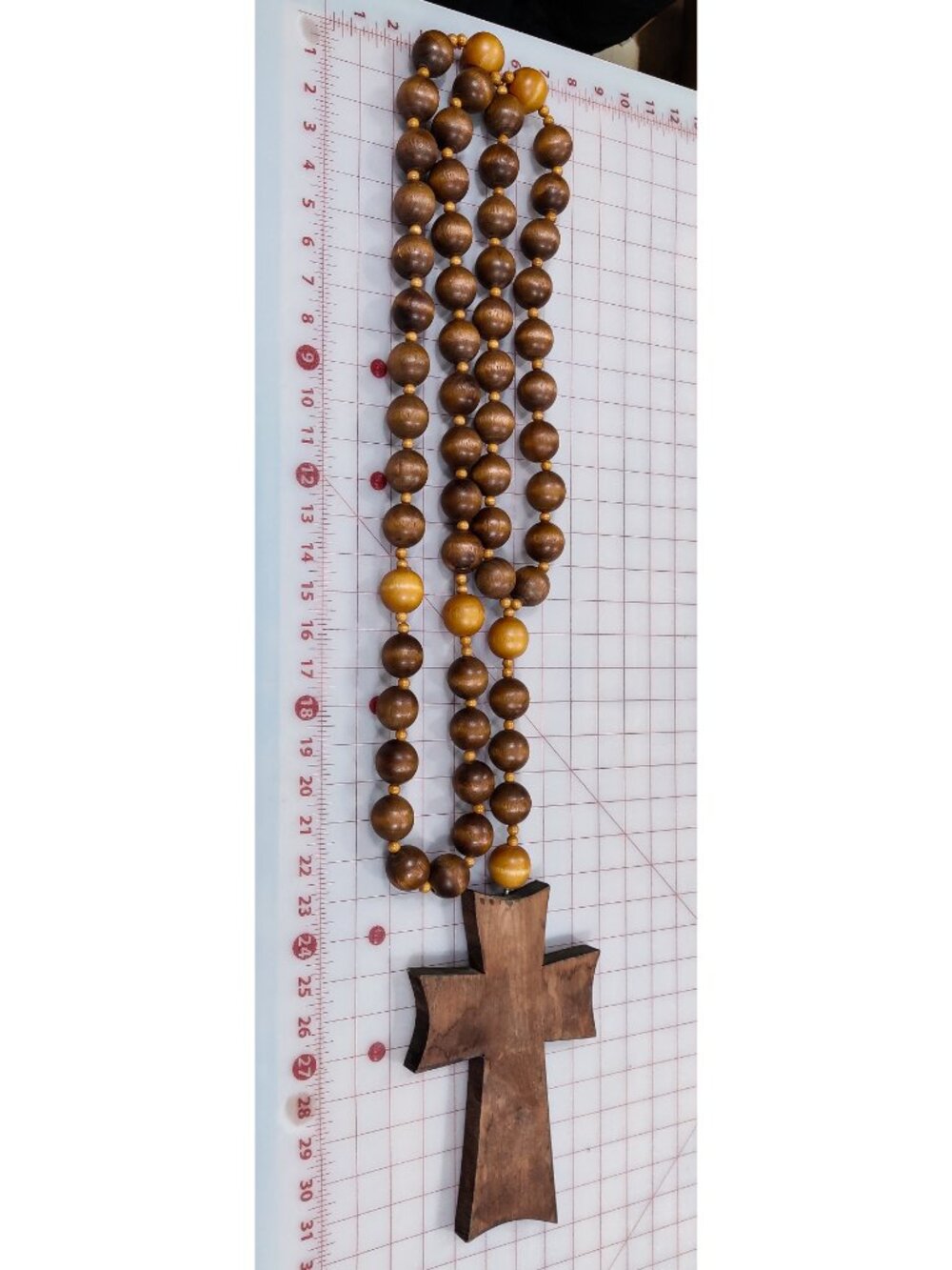 Vintage 1970s Giant Wooden Wall Rosary Oversized 1" Wood Beads Cross - Picture 6 of 6